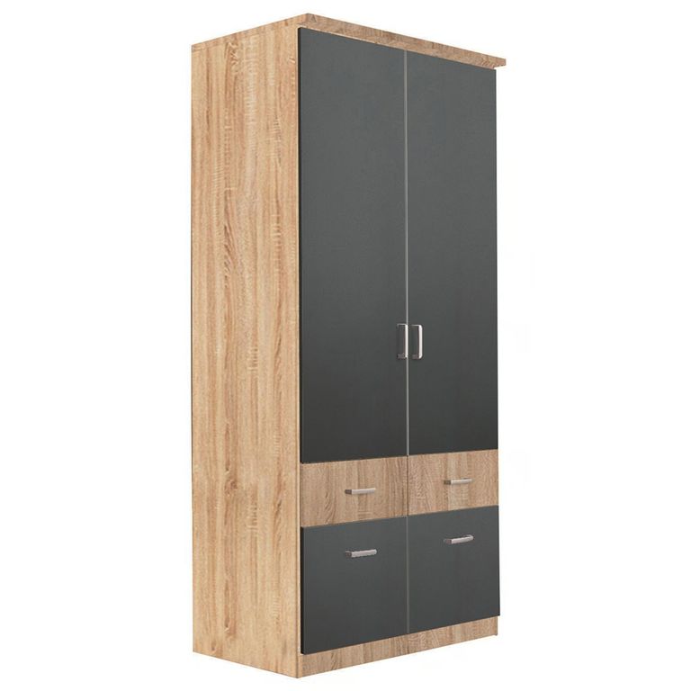 Celle Super Wardrobe - 91cm - 2 Door - 4 Drawer & Extras - Sonoma Oak & Metallic Dark Grey