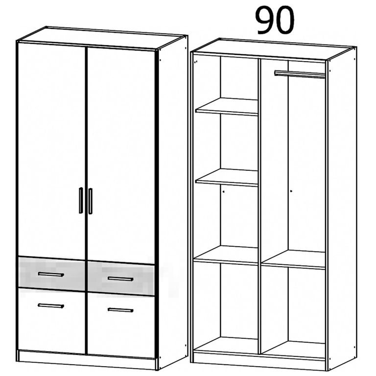 Celle Super Wardrobe - 91cm - 2 Door - 4 Drawer & Extras - Sonoma Oak & Metallic Dark Grey