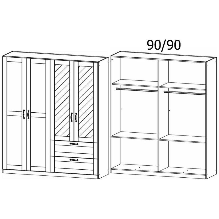 Cottage Wardrobe - 181cm - 4 Door - Combi - Alpine White