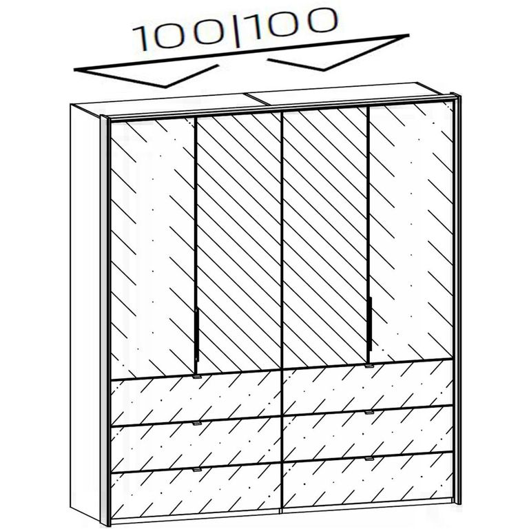 Erimo Wardrobe - 204cm - 4 Door - with Drawer - Combi - Alpine White & Basalt Glass