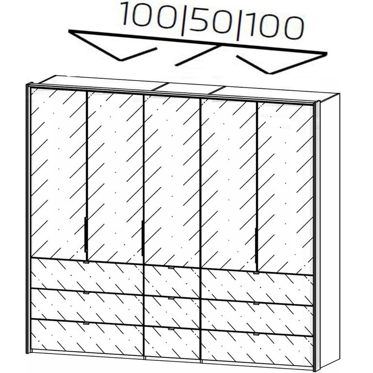 Erimo Wardrobe - 254cm - 5 Door - 9 Drawer - Silk Grey & Silk Grey Glass