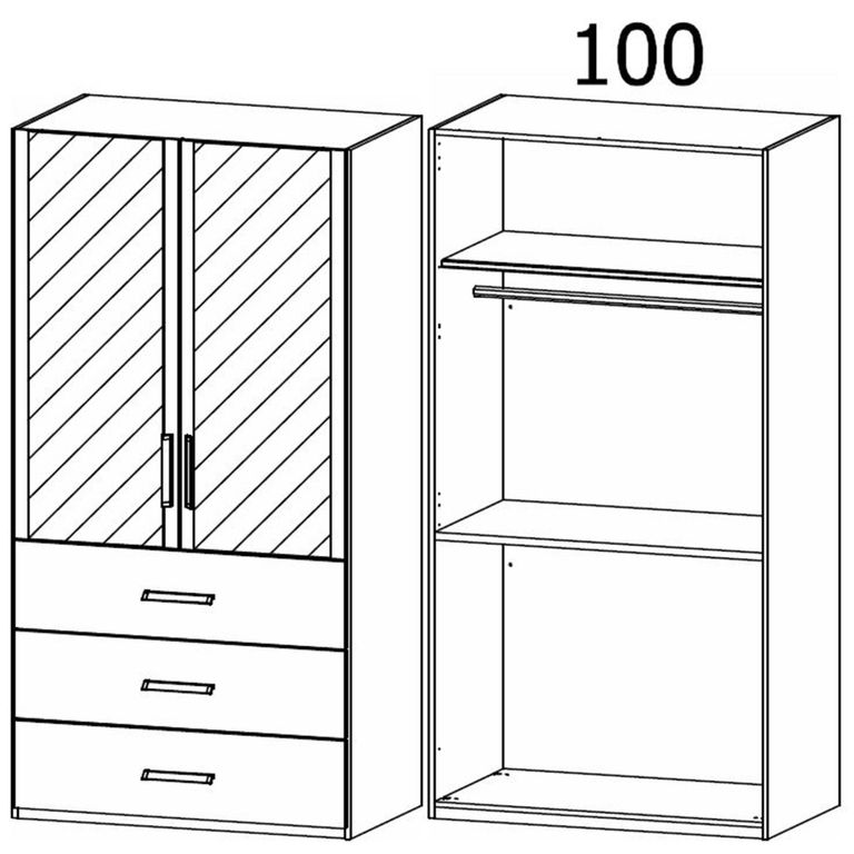 Evelyn Wardrobe - 101cm - 2 Door - Combi - H 223cm - Wild Oak