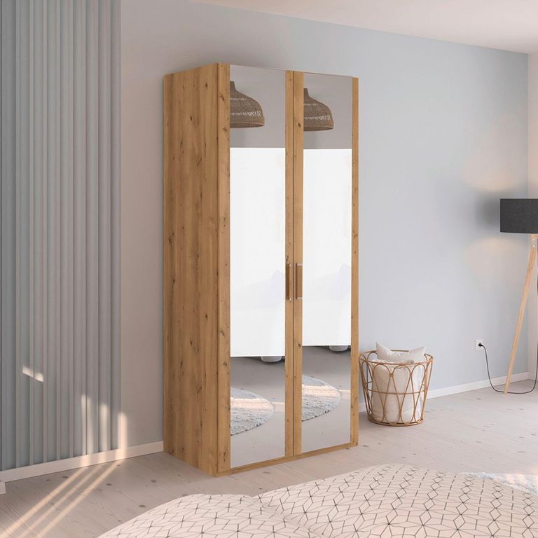 Evelyn Mirror Wardrobe - 101cm - 2 Door - H 223cm - Wild Oak