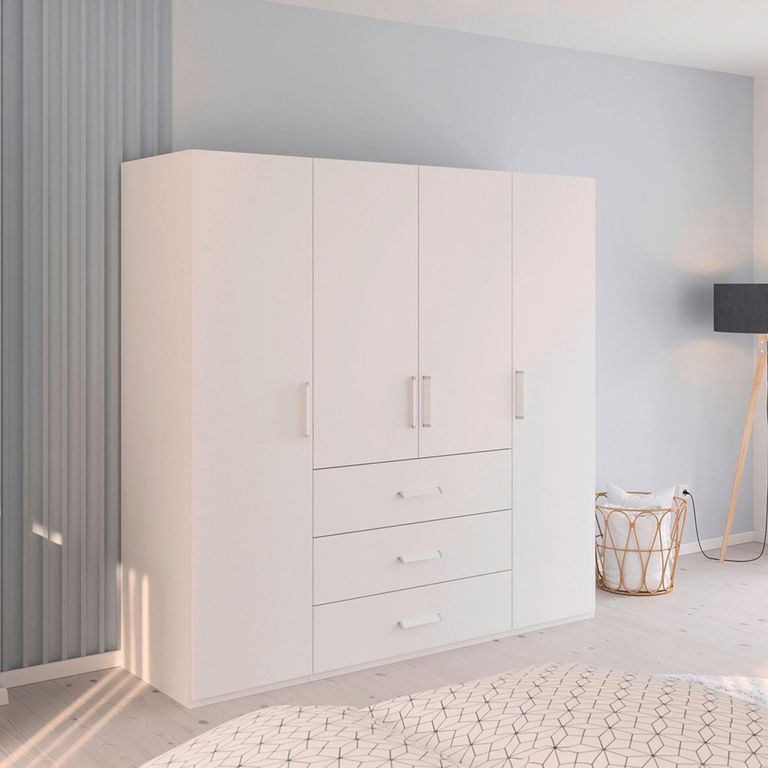 Evelyn Wardrobe - 201cm - 4 Door - H 197cm - with Drawer - Alpine White