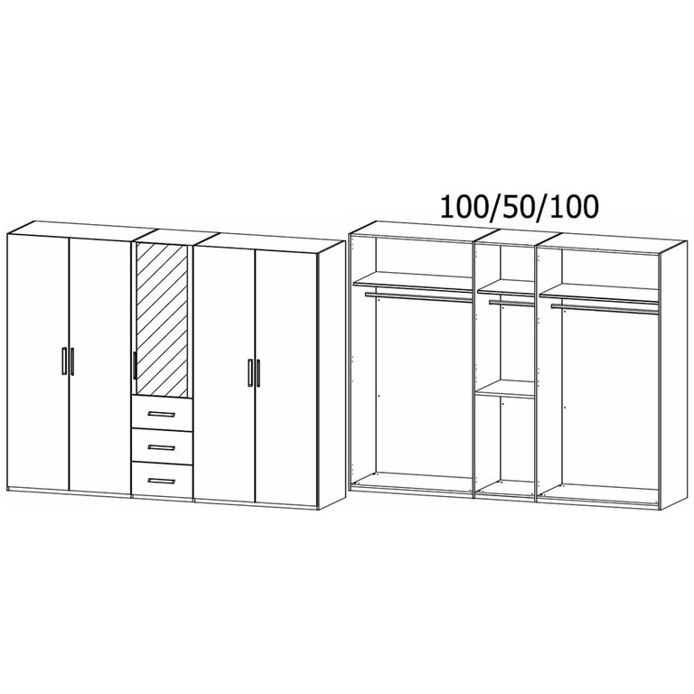 Evelyn Wardrobe - 251cm - 5 Door - Combi - H 223cm - Sonoma Oak