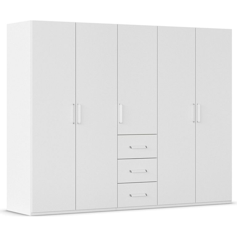 Evelyn Wardrobe - 251cm - 5 Door - H 197cm - with Drawer - Alpine White