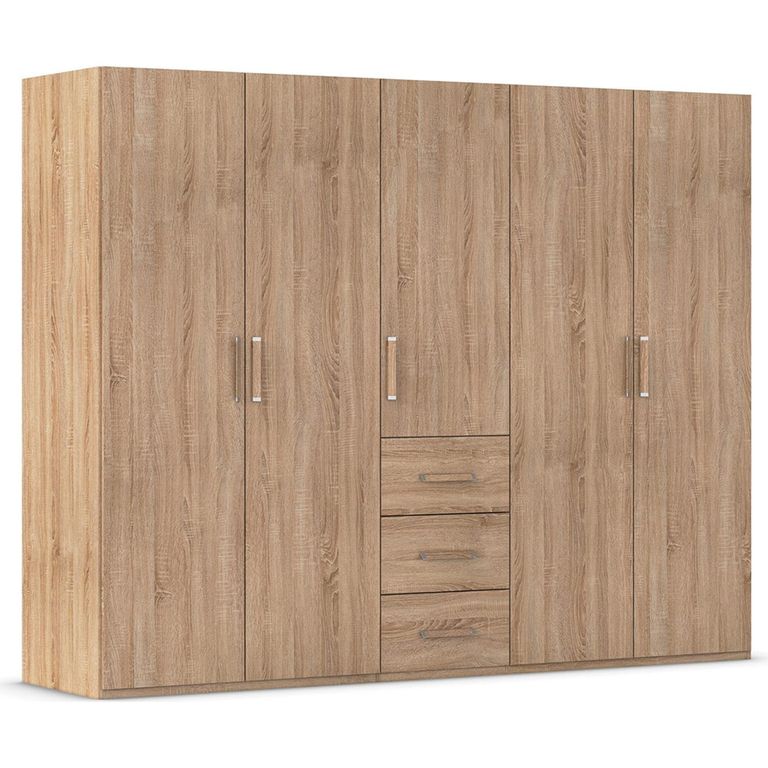 Evelyn Wardrobe - 251cm - 5 Door - H 197cm - with Drawer - Sonoma Oak