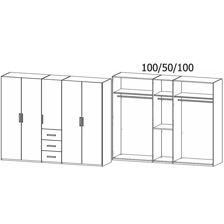 Evelyn Wardrobe - 251cm - 5 Door - H 197cm - with Drawer - Sonoma Oak
