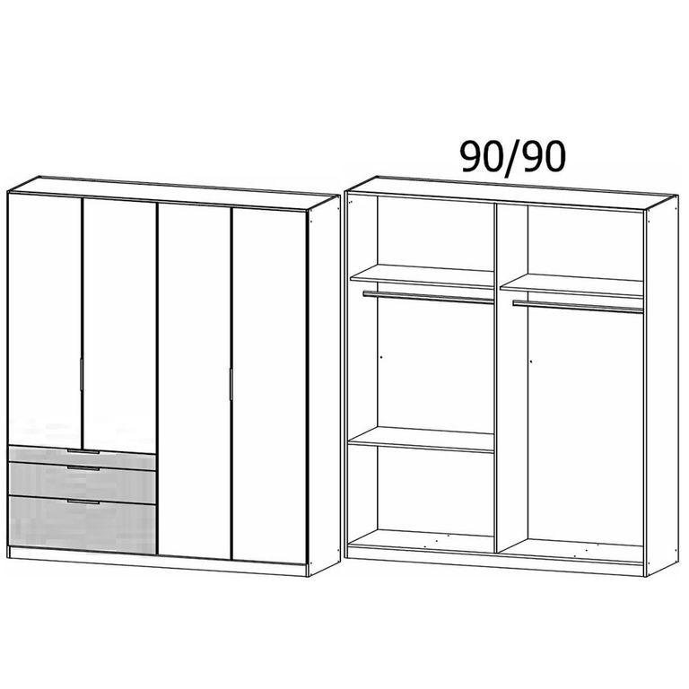 Koda Wardrobe - 181cm - 4 Door - RHF Drawers - Alpine White
