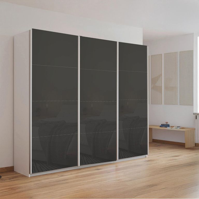 Kulmbach Sliding Wardrobe - 203cm - 3 Door - Alpine White & Basalt Glass