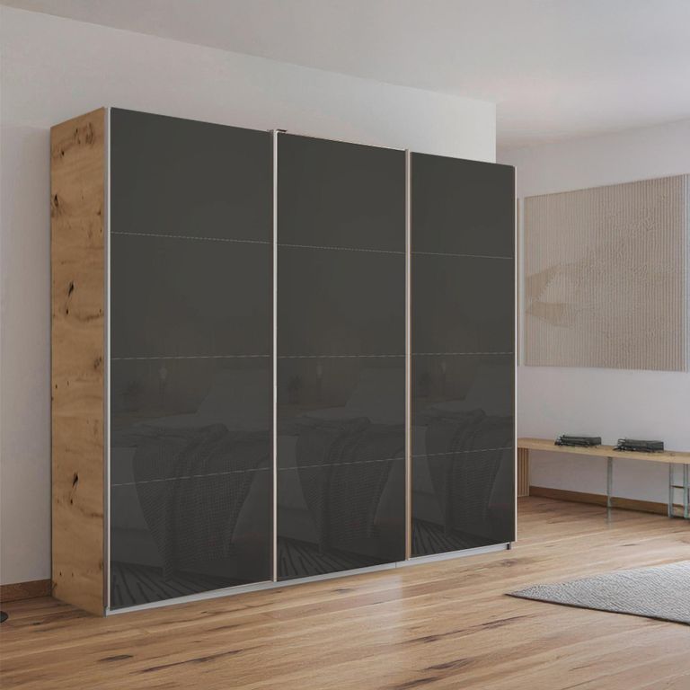 Kulmbach Sliding Wardrobe - 203cm - 3 Door - Artisan Oak & Basalt Glass