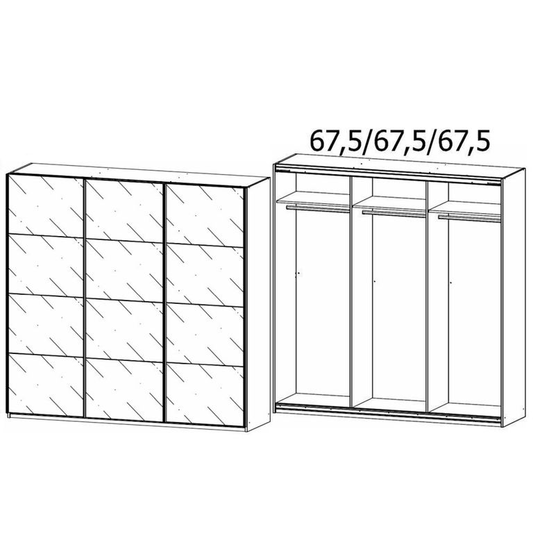 Kulmbach Sliding Wardrobe - 203cm - 3 Door - Champagne & White Glass