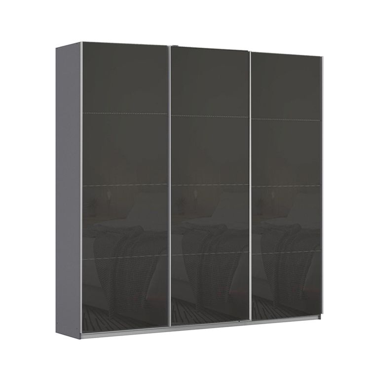 Kulmbach Sliding Wardrobe - 203cm - 3 Door - Metallic Dark Grey & Basalt Glass