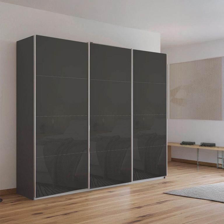 Kulmbach Sliding Wardrobe - 203cm - 3 Door - Metallic Dark Grey & Basalt Glass