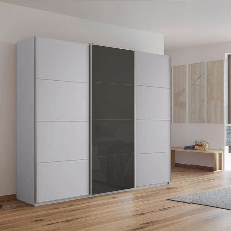 Kulmbach Sliding Wardrobe - 203cm - 3 Door - Silk Grey & Basalt Glass Front