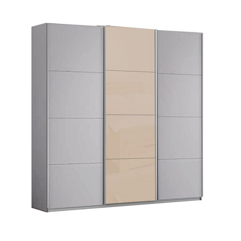 Kulmbach Sliding Wardrobe - 203cm - 3 Door - Silk Grey & Champagne Glass Front