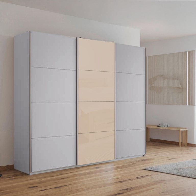 Kulmbach Sliding Wardrobe - 203cm - 3 Door - Silk Grey & Champagne Glass Front