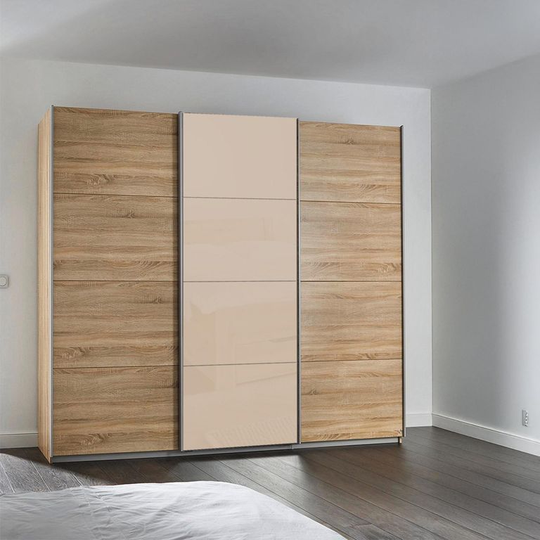 Kulmbach Sliding Wardrobe - 203cm - 3 Door - Sonoma Oak & Champagne Glass Front
