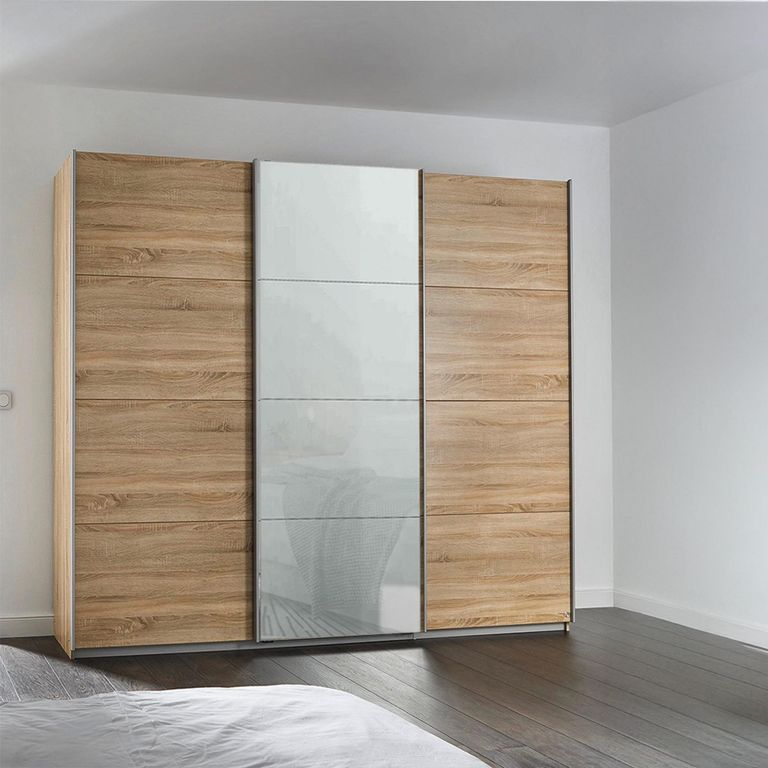 Kulmbach Sliding Wardrobe - 203cm - 3 Door - Sonoma Oak & Silk Grey Glass Front