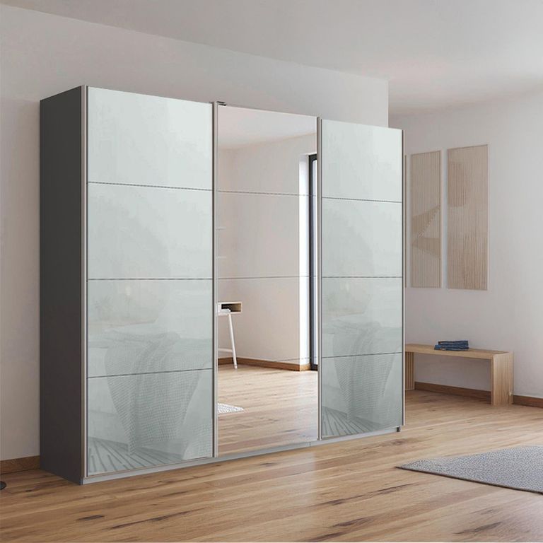 Kulmbach Sliding Mirror Wardrobe - 203cm - 3 Door - Metallic Dark Grey & Silk Grey Glass