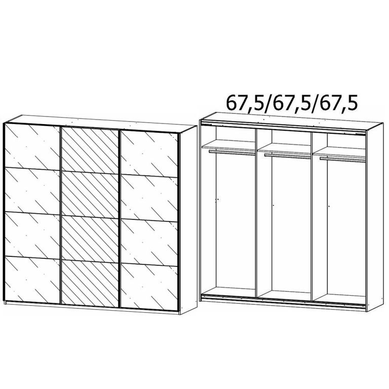Kulmbach Sliding Mirror Wardrobe - 203cm - 3 Door - Metallic Dark Grey & White Glass