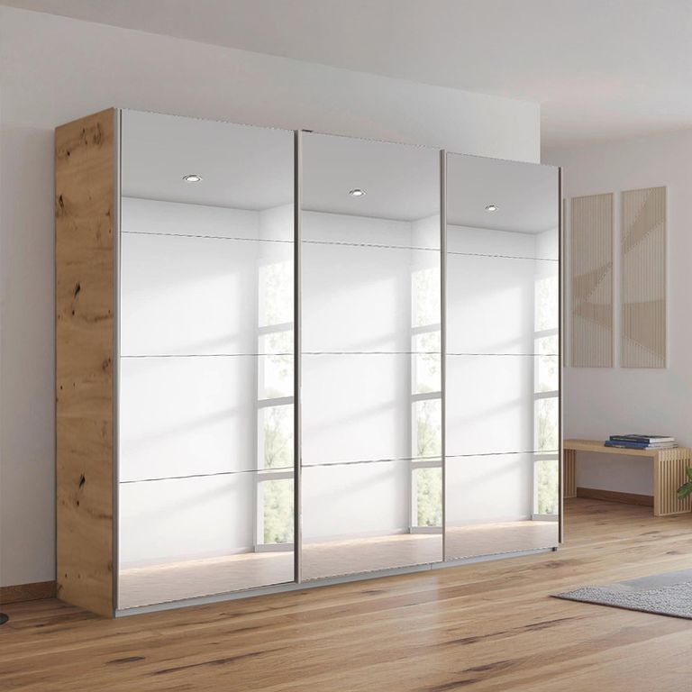 Kulmbach Mirrored Sliding Wardrobe - 271cm - 3 Door - Artisan Oak