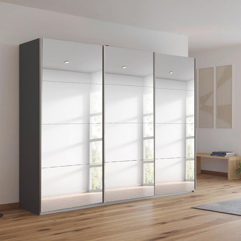Kulmbach Mirrored Sliding Wardrobe - 271cm - 3 Door - Metallic Dark Grey