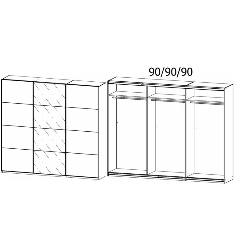 Kulmbach Sliding Wardrobe - 271cm - 3 Door - Alpine White & Silk Grey Glass Front