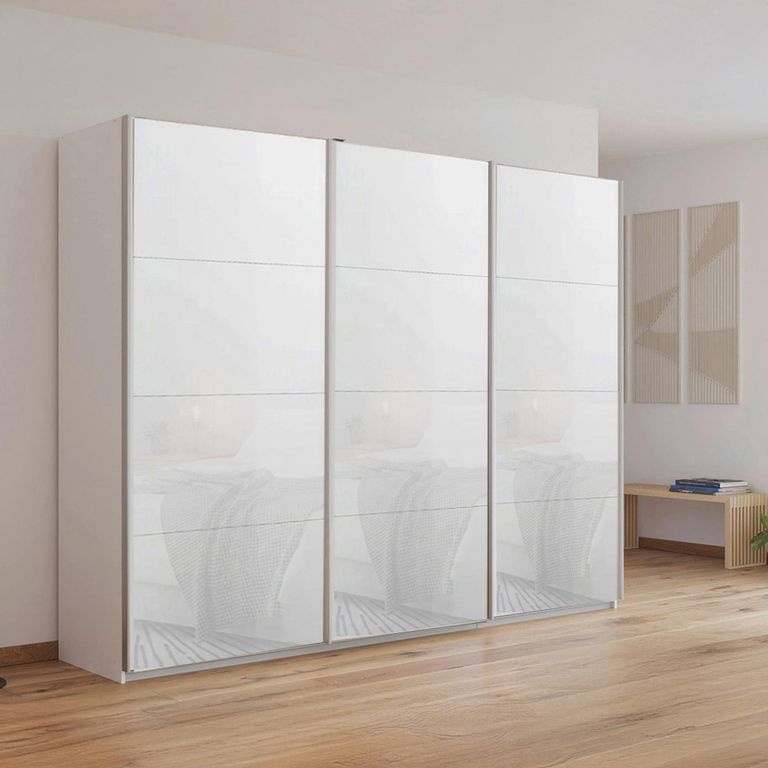 Kulmbach Sliding Wardrobe - 271cm - 3 Door - Alpine White & White Glass