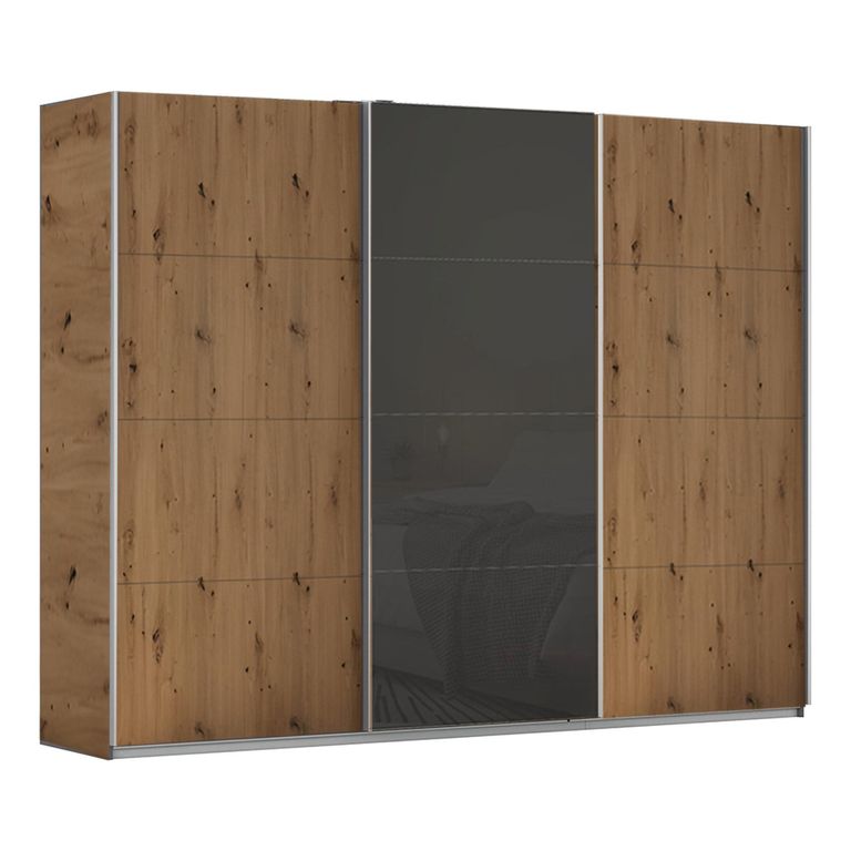 Kulmbach Sliding Wardrobe - 271cm - 3 Door - Artisan Oak & Basalt Glass Front