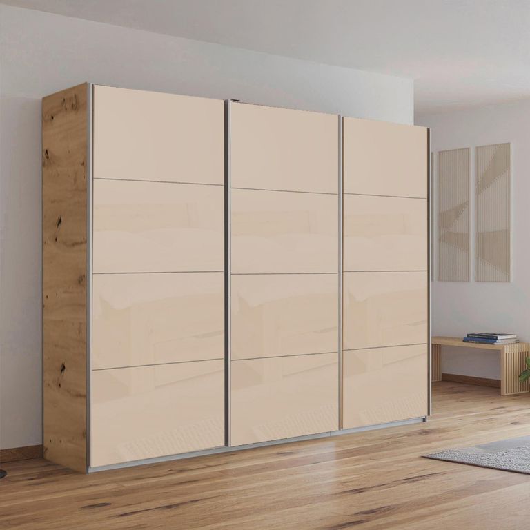 Kulmbach Sliding Wardrobe - 271cm - 3 Door - Artisan Oak & Champagne Glass
