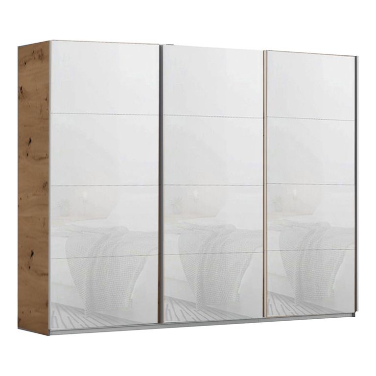 Kulmbach Sliding Wardrobe - 271cm - 3 Door - Artisan Oak & White Glass