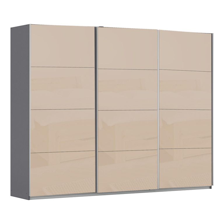 Kulmbach Sliding Wardrobe - 271cm - 3 Door - Metallic Dark Grey & Champagne Glass