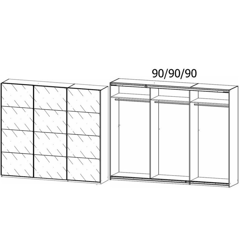 Kulmbach Sliding Wardrobe - 271cm - 3 Door - Metallic Dark Grey & Champagne Glass