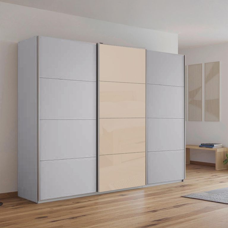 Kulmbach Sliding Wardrobe - 271cm - 3 Door - Silk Grey & Champagne Glass Front