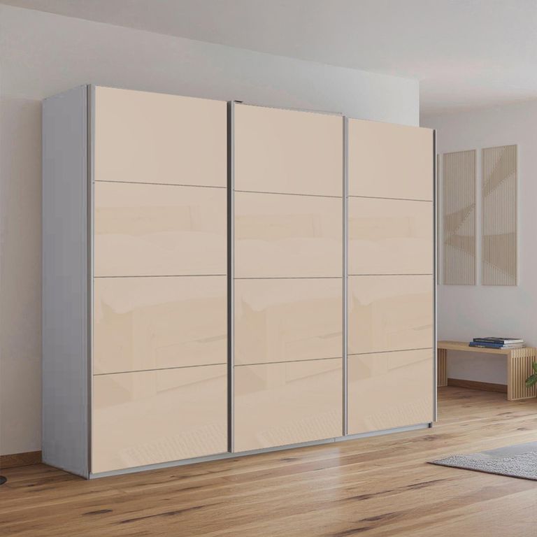 Kulmbach Sliding Wardrobe - 271cm - 3 Door - Silk Grey & Champagne Glass