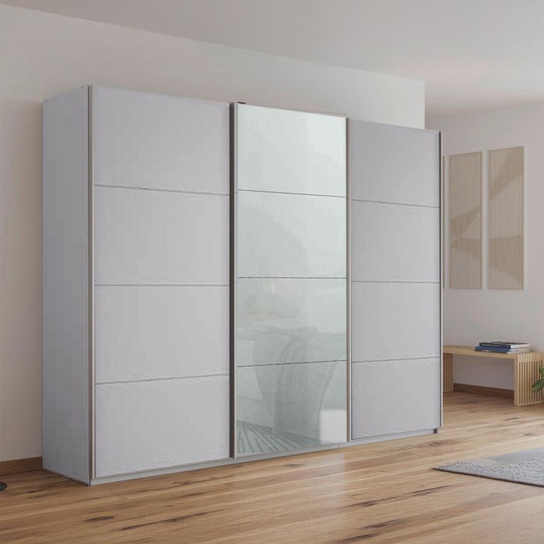 Kulmbach Sliding Wardrobe - 271cm - 3 Door - Silk Grey & Silk Grey Glass Front