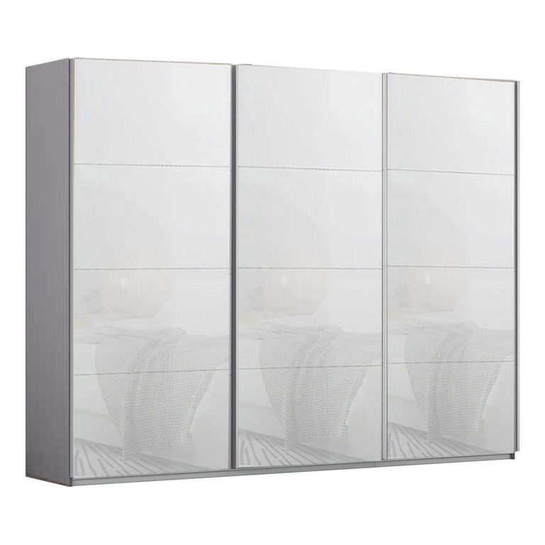 Kulmbach Sliding Wardrobe - 271cm - 3 Door - Silk Grey & White Glass