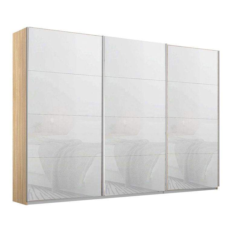 Kulmbach Sliding Wardrobe - 271cm - 3 Door - Sonoma Oak & White Glass