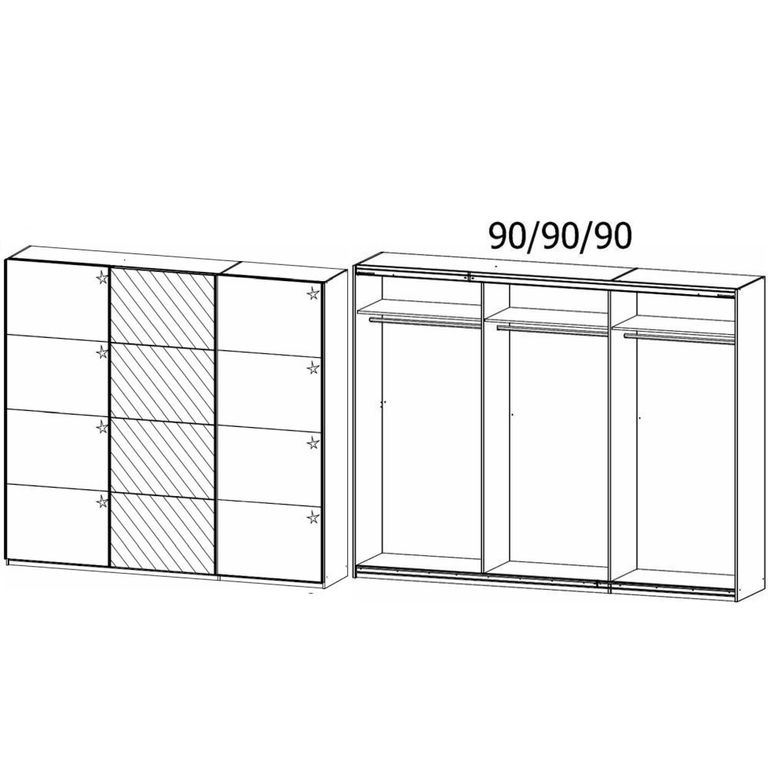 Kulmbach Sliding Mirror Wardrobe - 271cm - 3 Door - Alpine White & White High Gloss