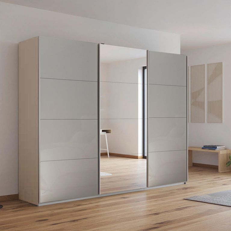 Kulmbach Sliding Mirror Wardrobe - 271cm - 3 Door - Champagne & Grey High Gloss