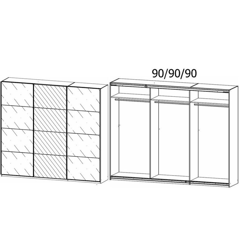 Kulmbach Sliding Mirror Wardrobe - 271cm - 3 Door - Metallic Dark Grey & Basalt Glass