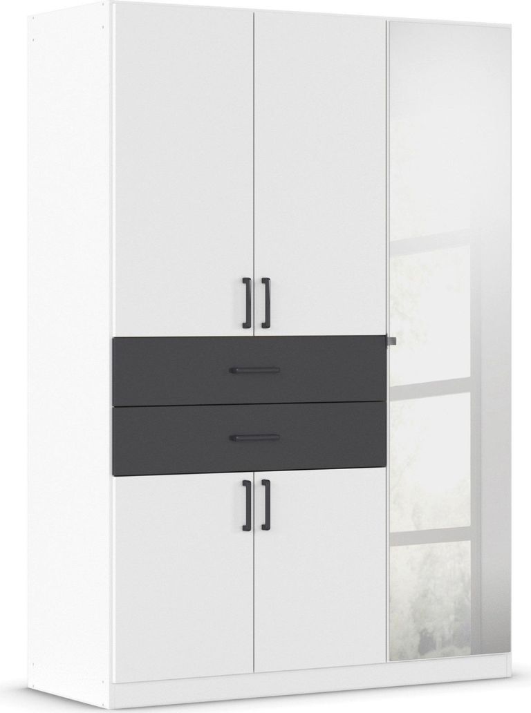 Maika Wardrobe - 136cm - 5 Door - Combi - H197cm - Alpine White & Metallic Dark Grey
