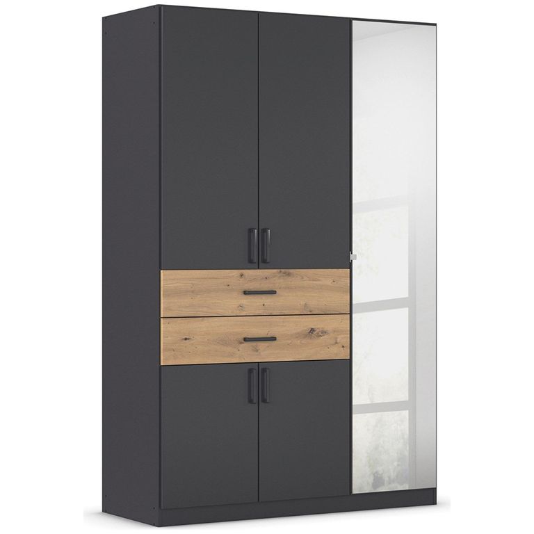 Maika Wardrobe - 136cm - 5 Door - Combi - H210cm - Metallic Dark Grey & Artisan Oak