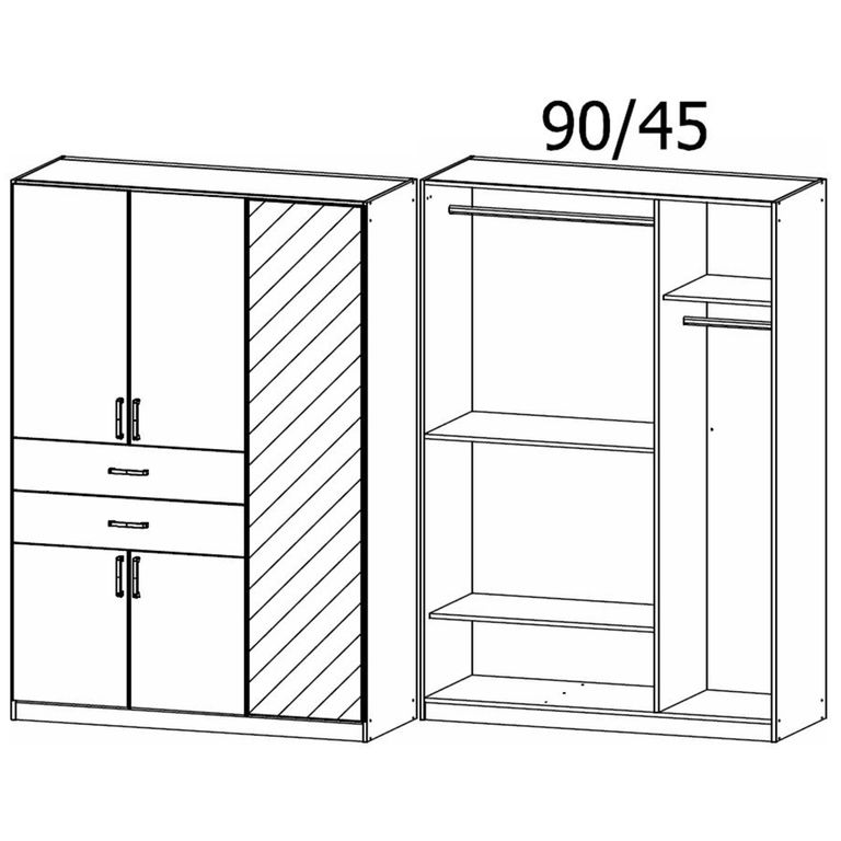 Maika Wardrobe - 136cm - 5 Door - Combi - H210cm - Metallic Dark Grey & Artisan Oak