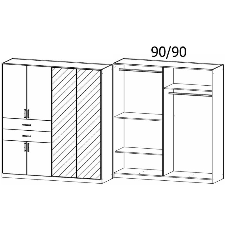 Maika Wardrobe - 181cm - 6 Door - Combi - H210cm - Alpine White