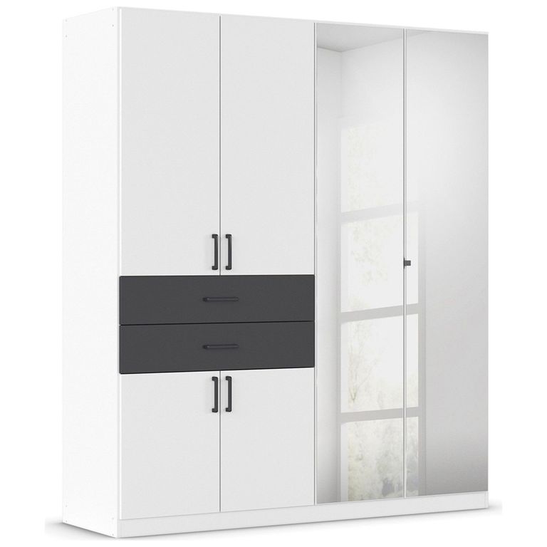 Maika Wardrobe - 181cm - 6 Door - Combi - H210cm - Alpine White & Metallic Dark Grey