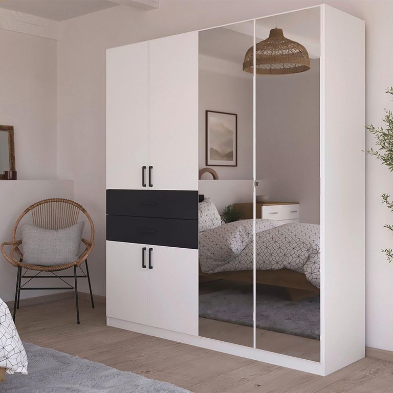 Maika Wardrobe - 181cm - 6 Door - Combi - H210cm - Alpine White & Metallic Dark Grey