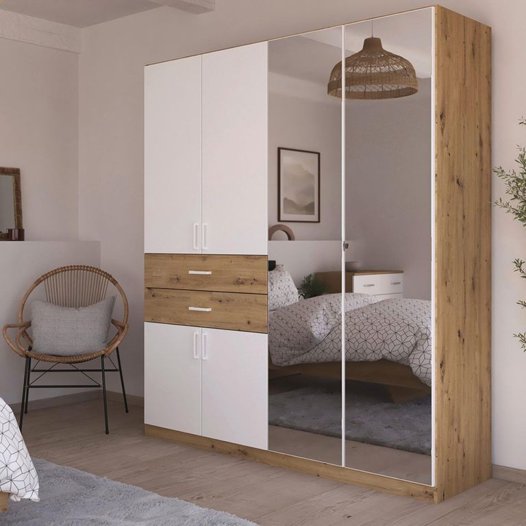 Maika Wardrobe - 181cm - 6 Door - Combi - H210cm - Artisan Oak & Alpine White