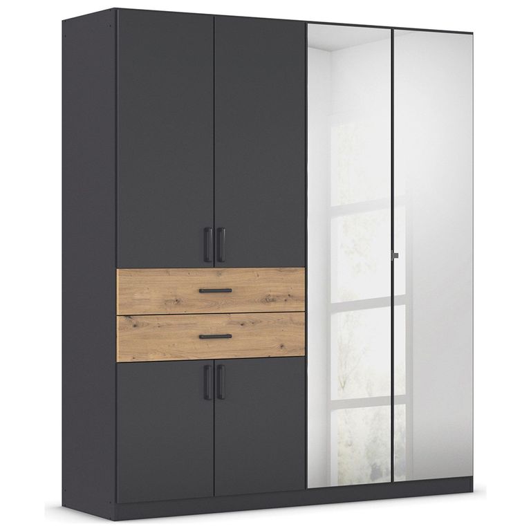 Maika Wardrobe - 181cm - 6 Door - Combi - H210cm - Metallic Dark Grey & Artisan Oak